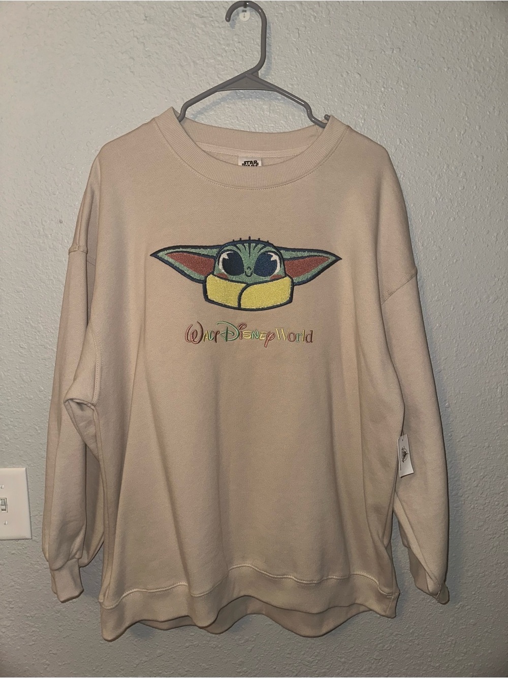 Disney Beige Crewneck Sweatshirt with Grogu Embroidered Patch